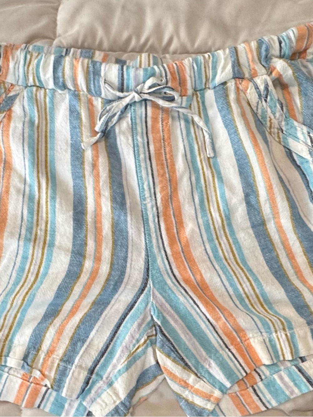 Briggs Striped Drawstring Women’s Shorts in Blue, Orange & White